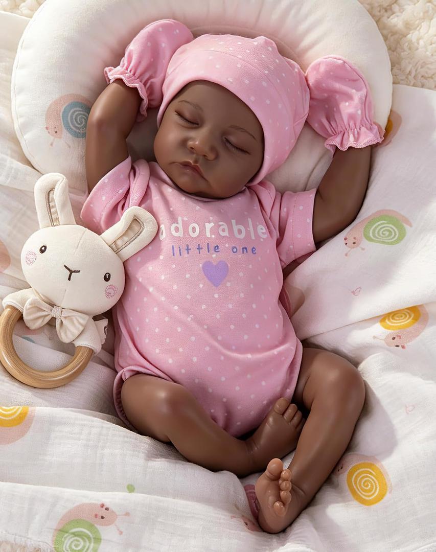 Aori Lifelike Reborn Baby Dolls Black - 18-Inch Realistic American Newborn Real Life Black Girl with Feeding Kit & Gift Box for Kids Age 3+