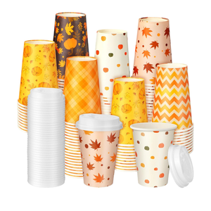 Sliner 120 Pcs Fall Thanksgiving Disposable Coffee Cups with Lids 12 oz Autumn Hot Cold Drinks Paper Cups Pumpkin Maple Leaf Beverage Drinking for Thanksgiving Harvest Party Supplies