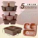 Honeydak 5 Pack Snack Containers 3 Compartment Bento Snack Boxes Divided Meal Prep Containers with Lids Reusable Adults Lunch Food Storage Box for School Work Travel(Cream Brown)