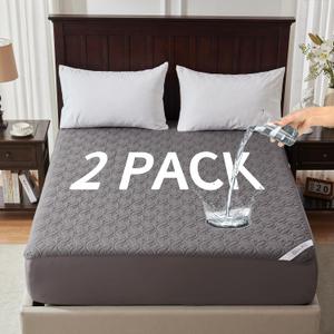 BEDLORE 2 Pack Waterproof Mattress Protector, Twin XL Size Mattress Pad with Deep Pocket 6"-15" Depth, Soft Breathable Bed Mattress Cover for Bedroom, College Dorm (Gray)