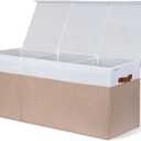 Extra Large Toy Storage Organizer with Lid - Sturdy, Collapsible Toy Chest Storage Box Design - Toys Bin with Dividers for Kids, Nursery, Bedroom, Playroom 37"x16"x14" (Beige & White)