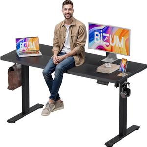 BIZUM Electric Standing Desk, 55" x 24" Height Adjustable Desk, Black Sit to Stand Desk Memory Gaming Computer Workstation for Home Office (55.1*23.6 Inch)