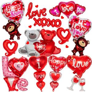 12 Pieces Valentines Day Balloons, Large I Love You Foil Balloons, Red Heart Shape Mylar Foil Balloon for Special Night Party Decorations