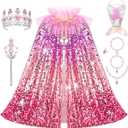 Meland Princess Dress Up for Girls 3-8, 11Pcs Mermaid Cape with Crown, Dress Up Clothes Birthday Gift Toys for Girls Toddlers (Red)