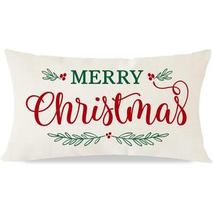 PANDICORN Merry Christmas Pillow Covers 12x20 Inch Farmhouse Christmas Decorations Lumbar Decorative Cushion Case Xmas Winter Holiday Decor for Sofa Couch Living Room (Cream)