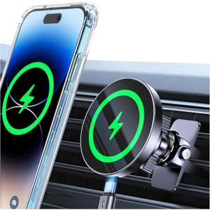 Coolpow for MagSafe Car Mount Charger15W Top ChargerMagnetic Wireless Car Charger for iPhone Magsafe Car ChargingStrong MagnetsMagnetic Phone Holder Mount Charger for iPhone 17 Pro Max 16 15 14 13
