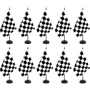 ZXvZYT Black and White Checkered Flag Banner Checkered Desk Flag Set Small Mini Racing Office Table Stick Flags with 12" Solid Pole Black Stand Base Decorations (12 Pack)
