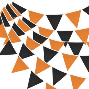 GCQQ Black Orange Banner Decoration 40Ft Halloween Pennant Banner 42Pcs Fabric Cotton Triangle Pennant Flags Banners for Fall Halloween Grad Birthday Bridal Shower Wedding Party Decor