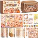 Kid School Supplies for Girl Age 5 6 7 8-12 13 14 Year Old, 36PCS Kawaii Tween Teen Girl Birthday Easter Gift Cute Capybara Stationery Set w/Pencil Case Gel Pen Pencil Sticker Notebook Sticky Note