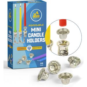 Ner Mitzvah Hanukkah Mini Candle Holders - Disposable Liner Inserts for Candle Menorah - Drip Guard Foil Cups - 44 Count - Mini
