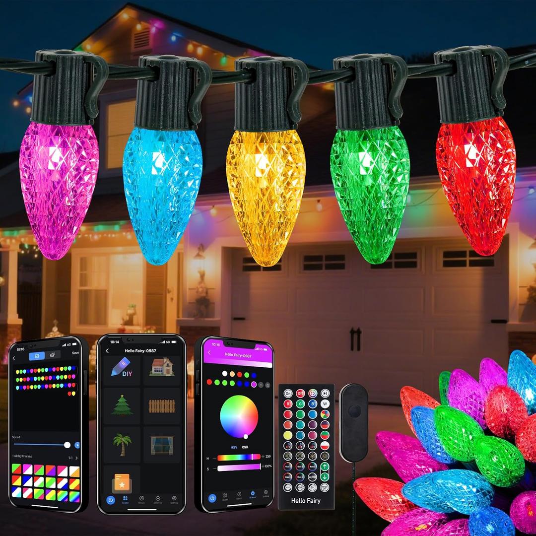 Smart C9 Christmas Lights Outdoor, 132FT 200 LED RGB Color Changing Christmas Lights, APP Remote Controlled Music Sync Waterproof Connectable String Lights for Indoor Outdoor Xmas Decor
