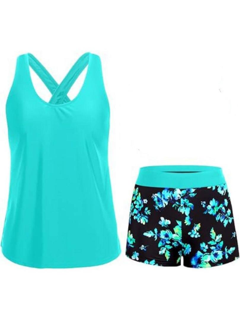 Tempt Me Women Tankini Swimsuits with Skirt - Two Piece Tummy Control Bathing Suit with Pockets Loose Fit 2026 Swimwear (L)
