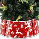 Metal Christmas Tree Collar, 26 in Round Christmas Tree Base Collar for Artificial Tree Decorations (Red White Deer Style) (Red White Deer Style)