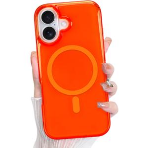 Bonoma for iPhone 16 Case Crystal Clear Back -Orange | Magnetic Support for MagSafe Shockproof Case, High-Duty Protection for Phone Cover
