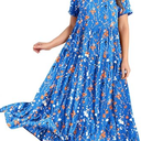 YESNO Women Casual Loose Bohemian Floral Dress with Pockets Short Sleeve Long Maxi Summer Beach Swing Dress EJF 2XL