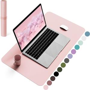 YSAGi Non-Slip Leather Desk Pad, Waterproof Laptop Computer Desk Keyboard Mat, Table Protector Blotter Mat, Large Mouse Pad for Office/Work/Home/Decor(Pink, 23.6" x 13.7")