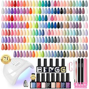 Phoenixy 71 Pcs Gel Nail Kit, 55 Colors Gel Nail Polish Kit with U V Light 5 Pcs Base and Top Coat Beginners Manicure Tools DIY Manicure Set Women's Valentine Gift Idea