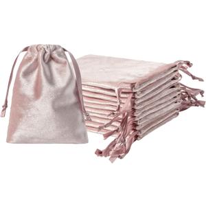 QIANF 12pcs Rose Pink Velvet Drawstring Bags 3x4 inches Glossy Small Velvet Cloth Gift Bags Jewelry Pouches for Storage Wedding Party Favor Christmas