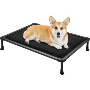 Veehoo Chew Proof Elevated Dog Bed, Durable Raised Pet Cot with Soft PP Cotton-Filled Waterproof Mat, Washable Padded Cot for Indoor, Outdoor & Camping, 35-Inch, Black