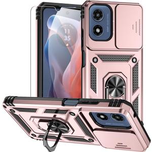 2 x for Moto G Play 5G 2024 Case,Moto G 5G 2024 Case,with Screen Protectors and Camera Cover,[Military Grade] 16ft.Drop Tested with Kickstand Protective Case for Motorola G Play 5G 2024, Rose Gold