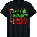 Nice Naughty Hockey Player Check List Christmas Santa Claus T-Shirt, Size M