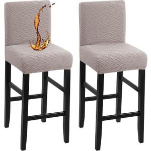 Waterproof Bar Stool Covers, Stretch Pub Stool Chair Cover Removable Washable Counter Stool Covers Bar Stool Slipcovers for Kitchen, Pub, Dining Room (2 Pack, T-Khaki)