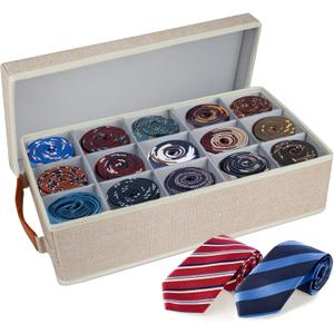 Belt Organizer for Closet, Tie Storage Organizer Bins with 15 Compartments Drawer Organizer, Linen Closet Organizers Storage Box for Socks, Bras, Briefs, Ties, Belts