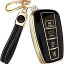 Lucrum for Toyota Camry Key Fob Cover and Leather Keychain - TPU Key Case for Toyota Corolla, RAV4, Avalon, Prius, C-HR - 2019-2024 Keyfob Cover Compatible with HYQ14FBE - Black and Gold
