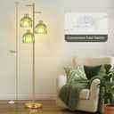 COTTHOS Gold Floor Lamp for Living Room, Modern Standing Lamp Brass Glass Green Tree 3 Light Tall Floor Lamps for Bedroom & 800 Lumens LED Bulbs, Vintage Flower Lamp Shade Farmhouse Boho Bohemian