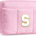 2 x YOOLIFE Birthday Gifts for Teen Girls Women - Crossbody Bags for Women Puffer Purse, Initial Fanny Pack Belt Bag, Graduation Gifts for Teen Girls Kids Daughter, Pink S