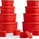 ISSEVE 12Pcs/Set Nesting Silicone Food Storage Containers with Lids, BPA Free Reusable Meal Prep Silicone Containers Airtight, Freezer Dishwasher Safe (33.8oz, 20oz, 10oz, 6.7oz, 1.3oz) (Red)