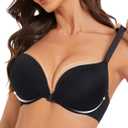 Upushall Backless Bra with Clear Straps and Back Push Up Bras for Women (Black)