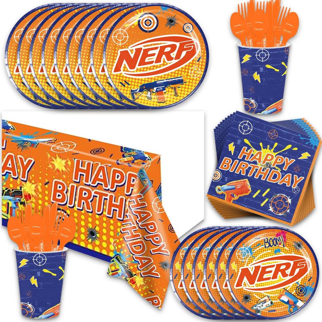 141Pcs Dart War Parties,Dart War Party Tableware Party Disposable Dinnerware Plates Cups Napkins for Dart Battle Baby Shower Party Decoration Supplies,Serves 20