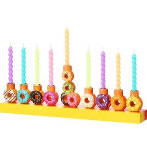 Qinyoung Hand Painted Resin Chanukah Menorah Donut Chanukah Multicolor Menorah for LED Candles Hanukkah Gifts Jewish Holiday Party Favors