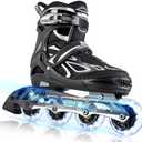 2PM SPORTS Vinal Girls Adjustable Flashing Inline Skates, All Wheels Light Up, Fun Illuminating Skates for Kids Men Adult Women and Boys, XL