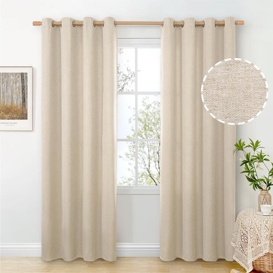 BGment Oatmeal Linen Curtains 84 Inch Length 2 Panels Set for Living Room, Sand Semi Sheer Drapes Light Filtering No See Through Window Treatments with Grommet for Bedroom, Each 52 Inch Wide