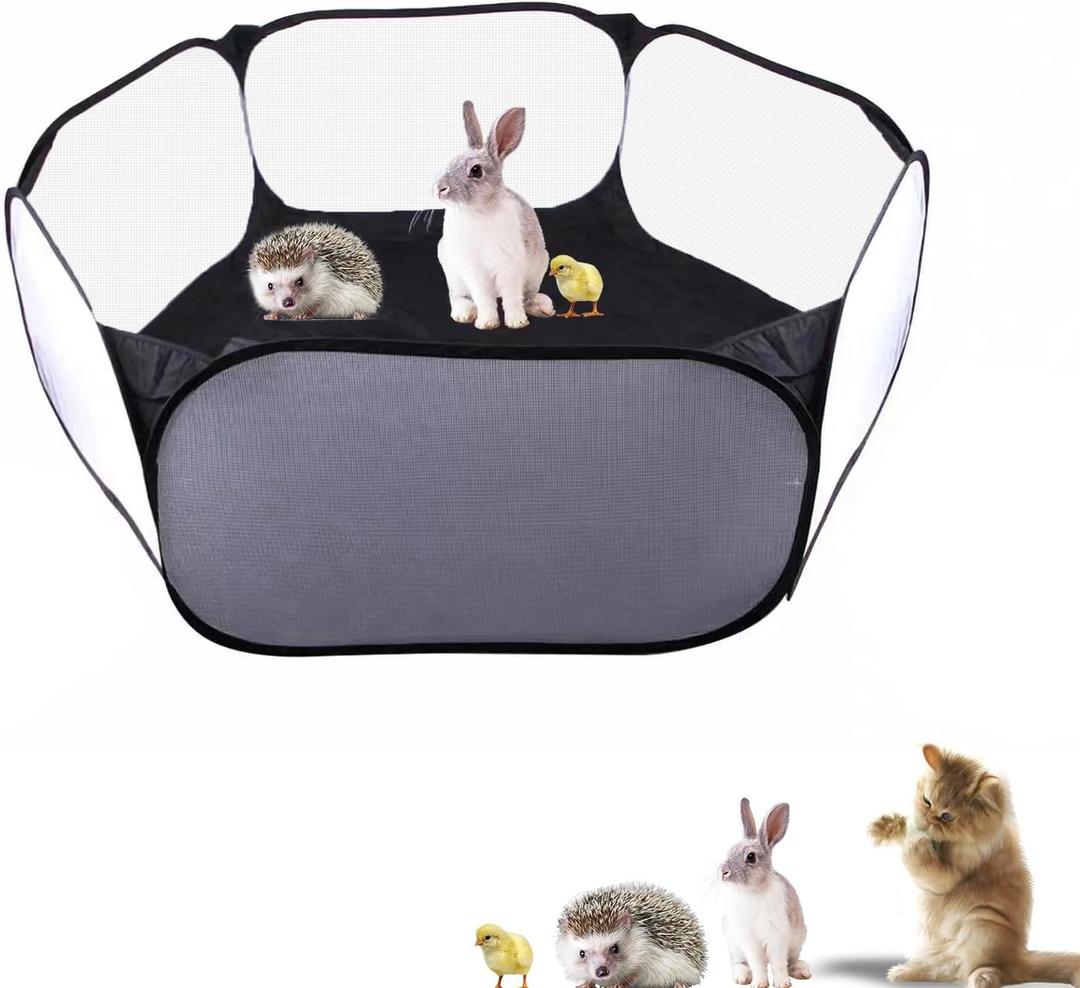 Small Animals Playpen, Portable Pop-up Open Interactive Pet Tent, Indoor Outdoor Fence for Rabbits, Guinea Pig, Hamster, Chinchillas, Kittens, Puppies (Black)