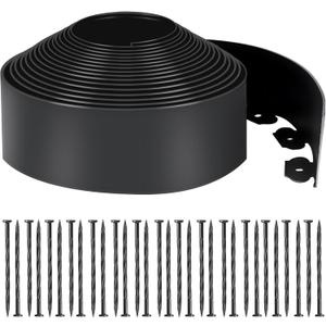 LINSHRY 33 FT Landscape Edging, 4 Inch Tall Garden Edging Border No Dig with 40 Spikes, Flexible Plastic Lawn Edging for Landscaping Flower Bed Yard (Black)