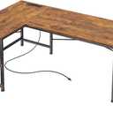 Huuger 55 Inch L Shaped Desk with Fabric Drawers, Reversible Computer Gaming Desk with Power Outlets and USB-C Port, Adjustable Side Storage Shelves, for Work Corner Home Office, Rustic Brown
