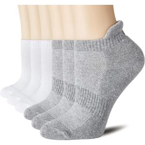 CS CELERSPORT 6 Pairs Ankle Athletic Running Socks Low Cut Sports Tab Socks for Men and Women (White, M)