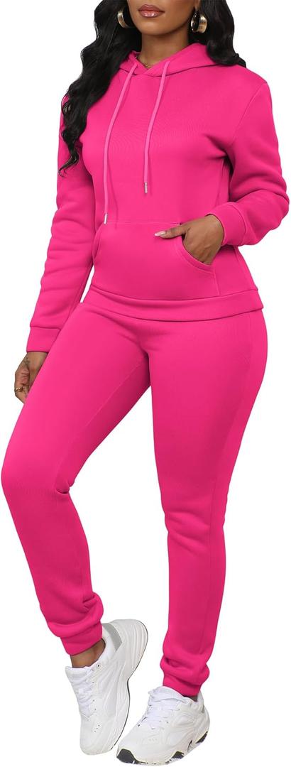 LovelyWholesale Womens Sweatsuits 2 Piece Set Hoodie Sweatshirts and Jogger Sets (Medium, Hot Pink)