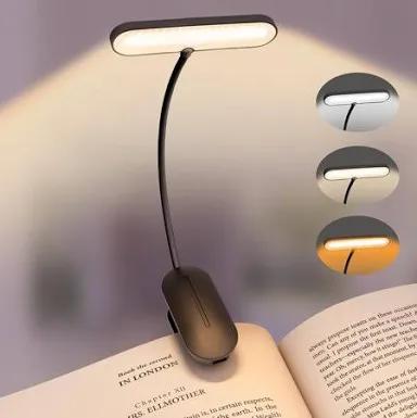 Elampros Rechargeable Book Light for Reading in Bed – 14 LED Book Light with 3 Color Temperatures, Stepless Dimming, Up to 80 Hours Runtime, 360° Rotatable Clip – Perfect for Book Lovers, Grey