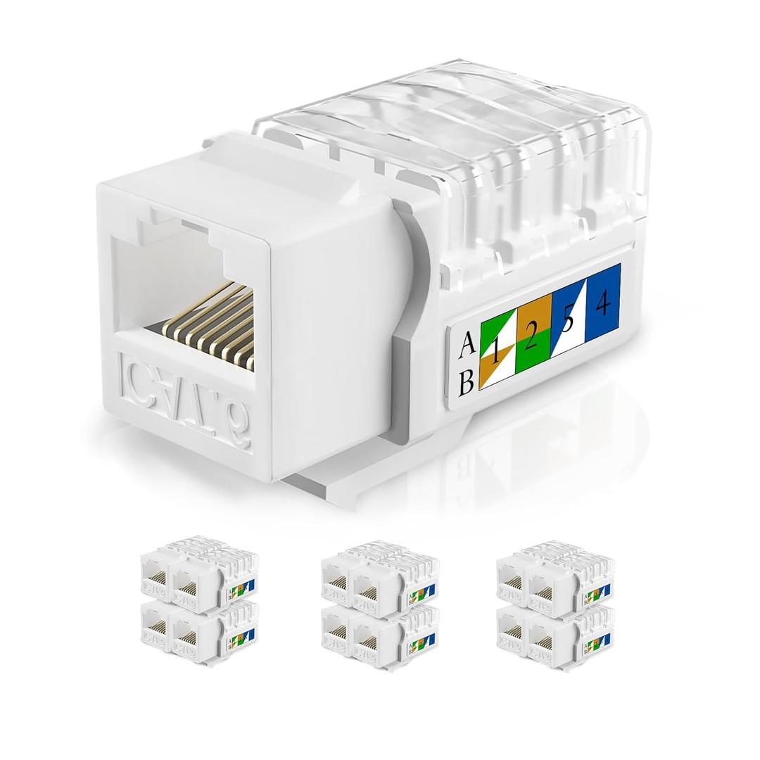 2 x Cat6 Keystone Jacks 12-Pack, RJ45 Keystone Jack 90 Degree Punch Down, Ethernet Jack for Cat6, Cat5e, Cat5 Cabling, Slim Profile in White