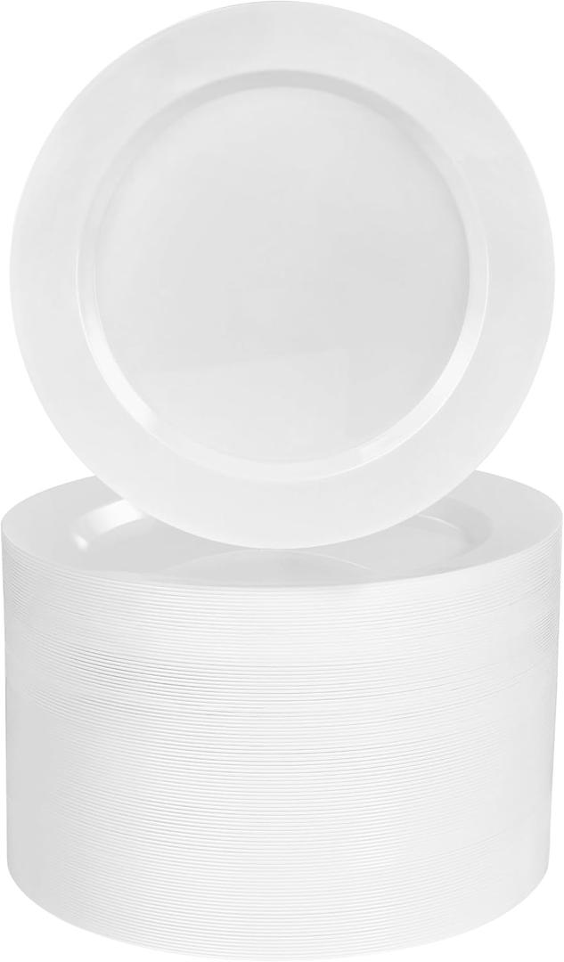 BESTVIP 100PCS 7 Inch White Plastic Dessert Plates, Disposable Plate for Appetizers, Small Cakes, Small Heavy Duty Disposable Plastic Plates for Parties, Wedding and Birthday