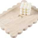 Koville Scalloped Marble Tray, 11"x8" Natural Marble Vanity Tray for Countertop Bathroom Kitchen Dresser, Natural Stone Tray for Jewelry Perfume Home Decor, Decorative Catchall Trays