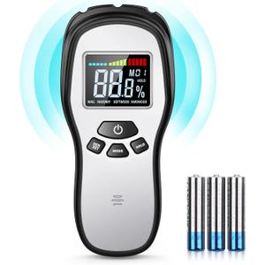 Pinless Wood Moisture Meter Detection - Firewood Moisture Meter Digital Moisture Detector for Lumber Drywall Firewood Masonry Woodworking Plaster Floor Concrete Building with LCD Display Sound Alarm (Black Silver)