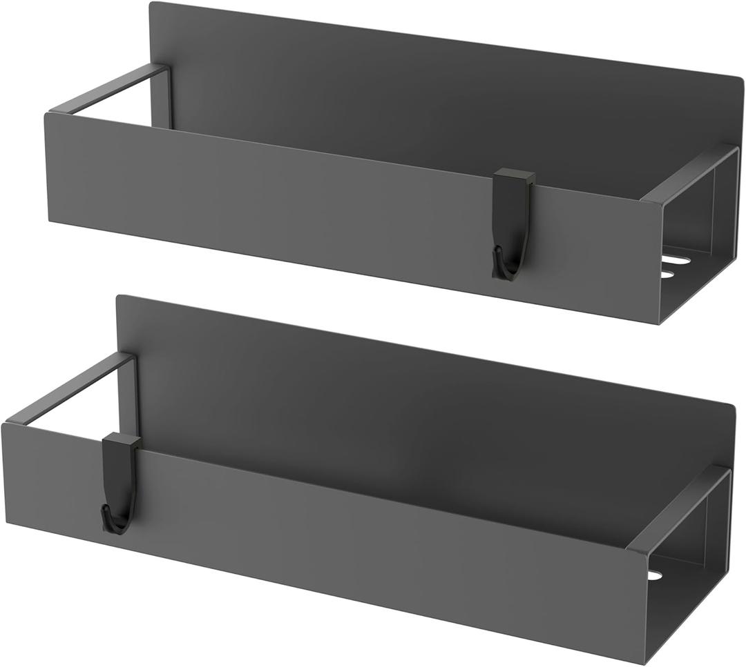 HuggieGems Metal 2 Pack Magnetic Spice Storage Rack Organizer for Refrigerator and Oven, Black Fridge Organizers and Storage