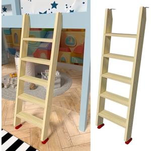 50" 55" 60" Black Wood Bunk Bed Ladder, Lofted/ Dorm/ RV Bed Bunkbed Ladders with 4in Extra Wide Steps and Non-Slip Pads, Replacement Wooden Ladder for Motorhome/ Camping (Wood Color, 60in / 153cm)