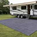 RV Outdoor Mat 8x10 FT, Reversible RV Patio Rug, Blue-Gray, 240GSM Breathable Camping Mat for Camper, Motorhome, Trailer, Picnic, Beach, Backyard