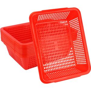 10 Pack Red Plastic Storage Baskets, 15.4 x 11.6 x 4.3 Inch Rectangular Plastic Baskets for Organizing, Classroom, Office, Shop, Home Restaurant